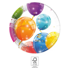 KORREKT WEB Sparkling Balloons, Lufis papírtányér 8 db-os 20 cm FSC party kellék