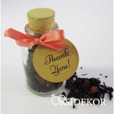  Köszönetajándék üvegcse parafadugóval és kis cetlivel, nagy dekorációs kellék