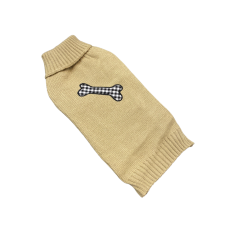  Kötött kutyapulóver csont mintával, bézs, M-es kutyaruha