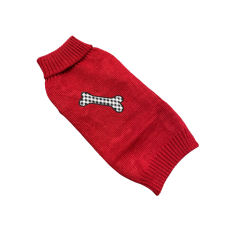  Kötött kutyapulóver csont mintával, piros, XL-es kutyaruha