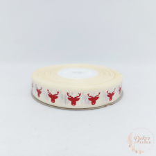  Krém színű ripsz szalag piros szarvas fejjel dekorációs kellék
