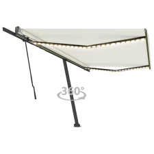 Krémszínű kézzel kihúzható LED-es napellenző 500x350 cm kerti bútor