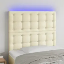  Krémszínű műbőr LED-es fejtámla 90x5x118/128 cm ágy és ágykellék