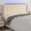  krémszínű szövet LED-es fejtámla 203x16x118/128 cm