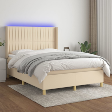  krémszínű szövet rugós és LED-es ágy matraccal 140x190cm ágy és ágykellék