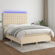  krémszínű szövet rugós és LED-es ágy matraccal 140x190cm ágy és ágykellék