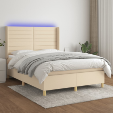 krémszínű szövet rugós és LED-es ágy matraccal 140x200 cm ágy és ágykellék