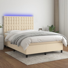 krémszínű szövet rugós és LED-es ágy matraccal 140x200 cm ágy és ágykellék