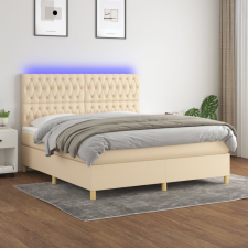 krémszínű szövet rugós és LED-es ágy matraccal 180 x 200 cm ágy és ágykellék