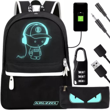 Kruzzel 19374 Smart világító hátizsák Unisex USB-vel, tolltartóval, zárral, 19l, fekete tolltartó