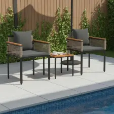  Kültéri Bútor Szett 3 pcs Szürke és sötétszürke PE Rattan kerti bútor
