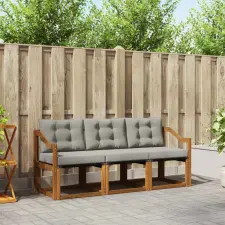  Kültéri kanapé szett 3 pcs Természetes és Világosszürke kerti bútor