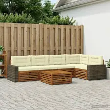  Kültéri kanapé szett 6 pcs Természetes és krémszínű kerti bútor