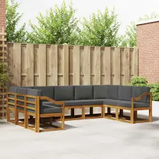  Kültéri kanapé szett párnával 9 pcs Természetes és antracit kerti bútor
