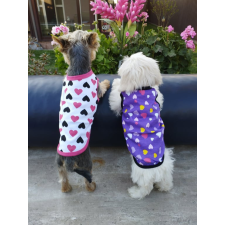  Kutyaruha - Cuki trikó szivecskés mintával - többféle színben - M - fehér/rózsaszín szegély kutyaruha