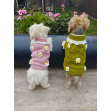  Kutyaruha - Kutyapulóver - kutyapulcsi - kutyamellény - Kötött virág mintás - 2 választható színben - M - zöld kutyaruha