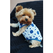  Kutyaruha - Nyári, kék/fehér pöttyös kutyatrikó, csipkés anyaggal - M kutyaruha