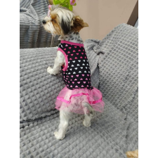  Kutyaruha - Nyári kutyaruha, fekete alapon, rózsaszín szíves mintával és tüll szoknyarésszel - M kutyaruha