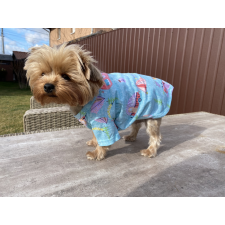  Kutyaruha - Pamut póló világoskék színben, lakókocsis és flamingós mintával - L kutyaruha