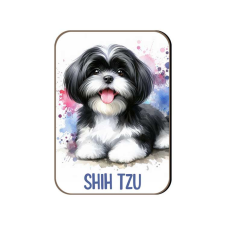 Kutyás fa hűtőmágnes, Shih-Tzu, fekete-fehér hűtőmágnes