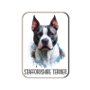  Kutyás fa hűtőmágnes, Staffordshire Terrier, szürke-fehér, álló fülű