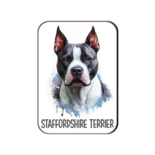 Kutyás fa hűtőmágnes, Staffordshire Terrier, szürke-fehér, álló fülű hűtőmágnes