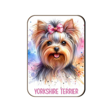 Kutyás fa hűtőmágnes, Yorkshire Terrier, masnis hűtőmágnes