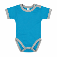 Kynga azúrkék-melírszürke rövid ujjú baba body 80 kombidressz, body