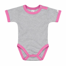 Kynga melírszürke-sötét rózsaszín rövid ujjú baba body 86 kombidressz, body