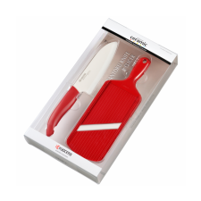 Kyocera kerámia kés készlet, Santoku kés + szeletelő piros (FK-140WH202RDS) kés és bárd