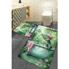  L'essential Maison fürdőszobaszőnyeg szett (2 darab), zöld krokodil mintás lakástextília
