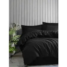  L'essentiel Maison Satin Double Quilt Cover Set Black Dama - Black lakástextília