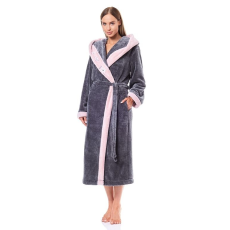 L&L Flower női bolyhos fürdőköpeny, sötétszürke, hosszú 4XL