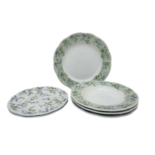  LA BELLE étkészlet 18 részes kerek porcelán zöld-kék virágmintával tányér és evőeszköz