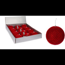  LAALU díszkészlet: piros hálós díszek 10 cm, 12 db (LAU-2015) karácsonyi dekoráció