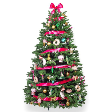 LAALU feldíszített karácsonyfa - Boldog rószaszín, 59 dísz, 150 cm műfenyő