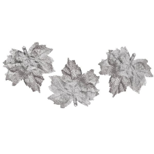 LAALU karácsonyi dekoráció - ezüst levelek, 8,5 cm, 3 darab karácsonyi dekoráció