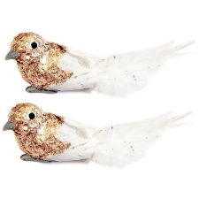 LAALU Karácsonyi dísz - madárka, csíptetős, pezsgőszínű, csillogó, 13 cm, 2 db karácsonyfadísz