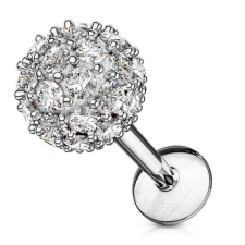 Labret csillogó köves golyóval (ezüst színű, 6mm-es golyóval) testékszer