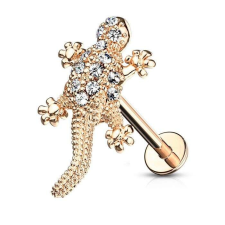 Labret kövekkel kirakott gyík (rosegold színű) testékszer