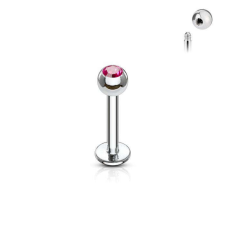 Labret mini kristállyal (ezüst színű, sötét pink kővel) testékszer