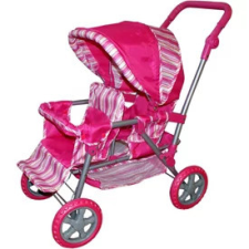  Lábtartós és kosaras iker babakocsi - rózsaszín játék babakocsi