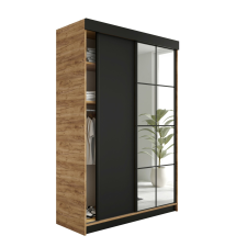  Lamaro Tolóajtós Szekrény tükörrel 138x205cm - aranytölgy &amp; fekete bútor