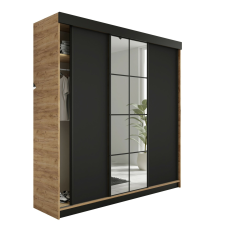  Lamaro Tolóajtós Szekrény tükörrel 200x205cm - aranytölgy &amp; fekete bútor