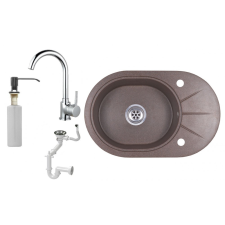  Laneo Zia 665-43BR Gránit Mosogató + Csap + Szifon + Adagoló (Barna) fürdőkellék