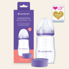 Lansinoh Cumisüveg közepes folyású etetőcumival + fedéllel, 240 ml cumi