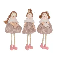  Lányka csipkés ruhában lógólábú textil 21cm dekorációs kellék
