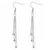  Látványos rozsdamentes acél és kristály láncos függő fülbevaló, 7,2 cm, ezüst színű