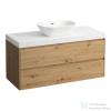 Laufen LANI 120 moduláris alsószekrény, 2 fiókkal, mosdótartó lap 65 mm vastagsággal, kivágással középen, Vad tölgy H4045711122671