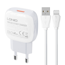 LDNIO A1306Q USB-A Hálózati töltő + Lightning kábel - Fehér (18W) mobiltelefon kellék
